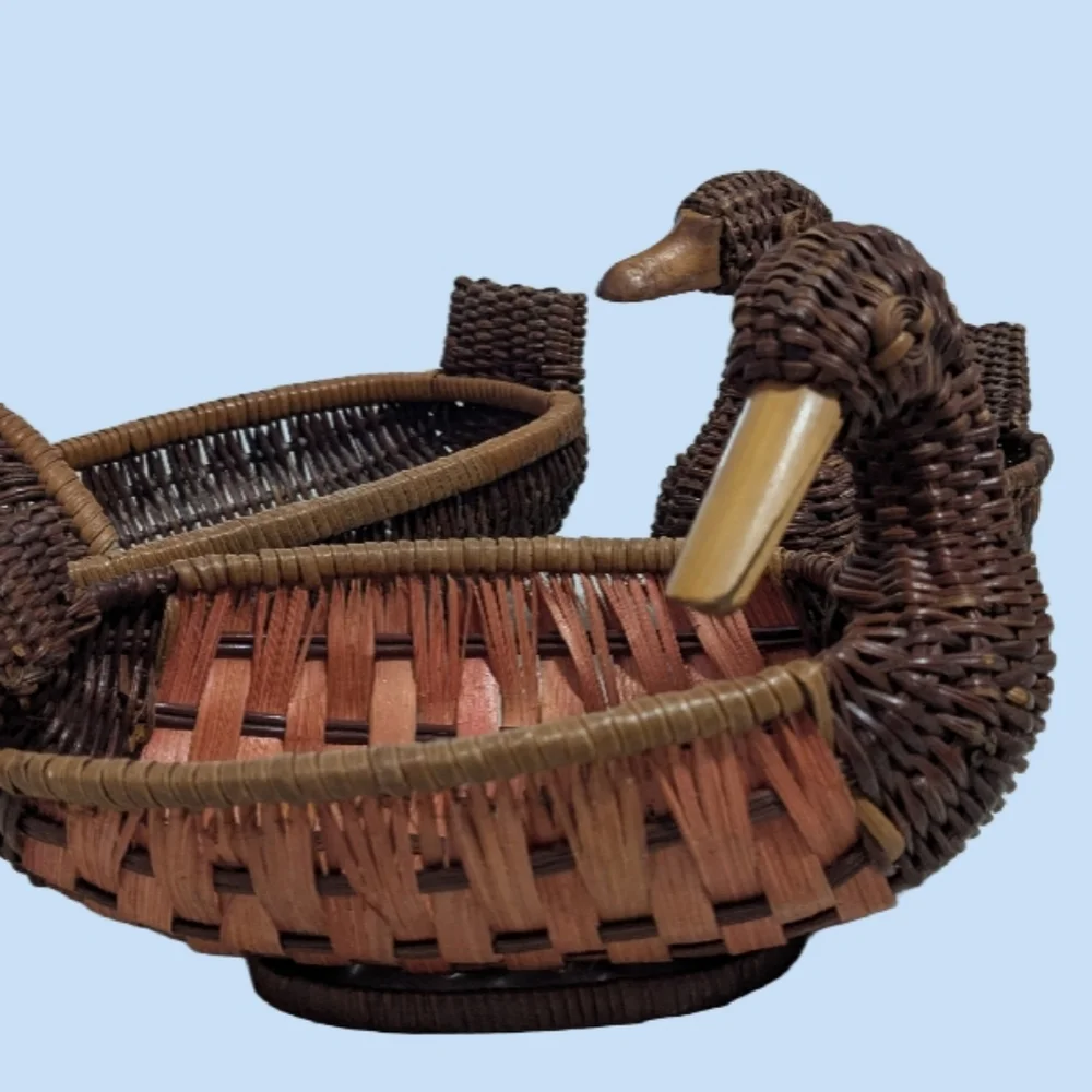 🦆🦆🦆cabincore Vintage Handmade Wicker Rattan Woven Wood Ducks